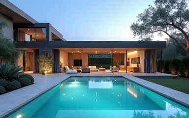 Obraz premium Swimming pool outside luxury house. High quality