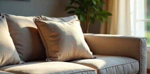 A plush, oversized cushion strategically placed on a comfortable living room sofa, adding a touch of elegance and casual comfort to the home , room decor, pillow, living room