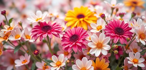 Fototapeta premium Vibrant floral backdrop, soft focus, pastel hues, summer, beautiful