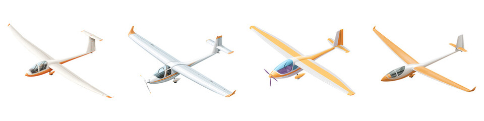 Set of Four Gliders on White Background: Different Models and Colors