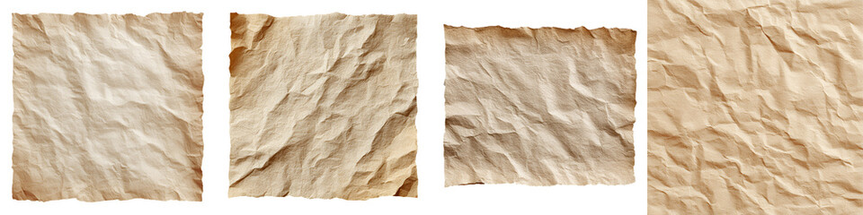 Set of four crumpled brown paper sheets for vintage background