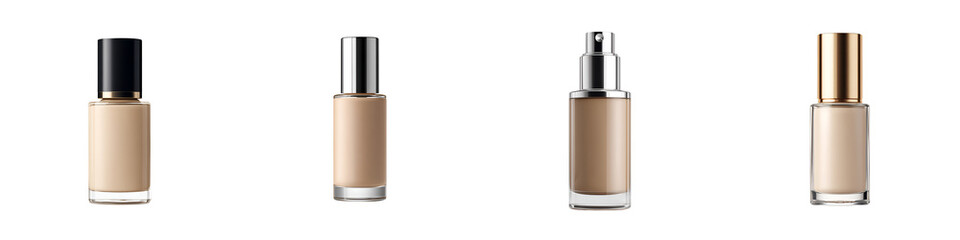 Cosmetic Foundation Bottles Collection on White Background