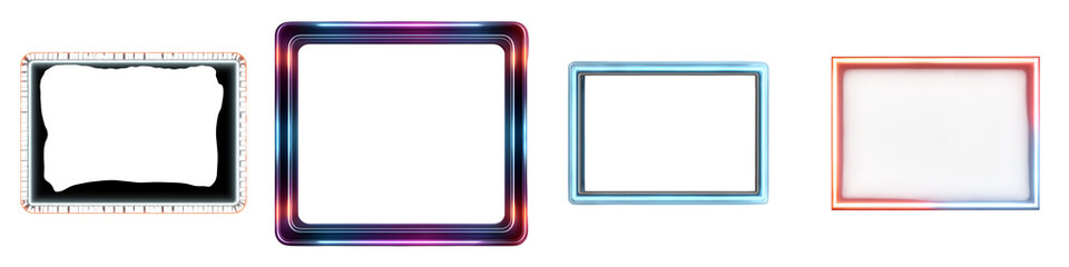 Collection of Colorful Glowing Frame Mockups on White Background