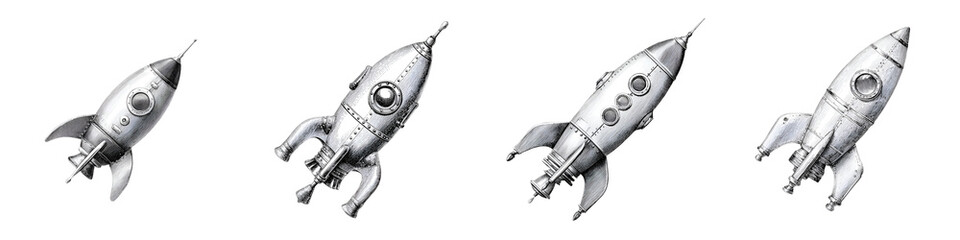 Retro Rocket Ship Collection: Hand-Drawn Spacecraft Illustrations