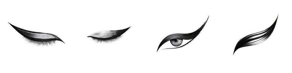 Eye Makeup Styles Set on White Background: Eyeliner, Wings