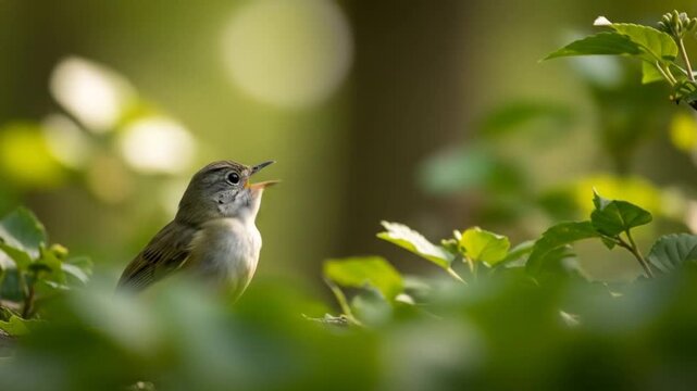 Experience the Serene Beauty of a Willow Warbler Singing in Lush Green Foliage Filmed in 4K