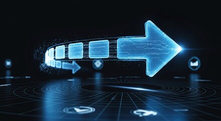 Illuminated Process Arrow Navigating a Futuristic Digital Landscape of Innovation