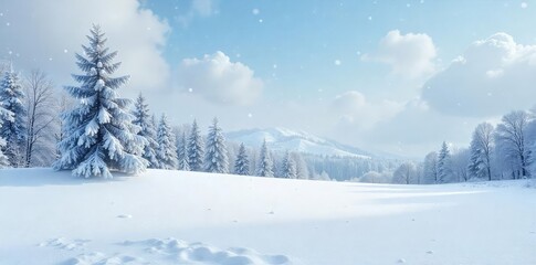 Serene Winter Landscape Untouched Snow Blanket in Pristine White, Evoking Calm and Quietude, Perfect for Holiday or Nature Themes