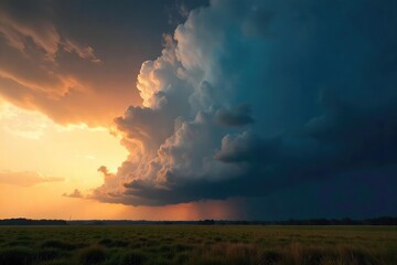 Ominous Dark Cloud Hanging Heavy, Impending Storm, Dramatic Sky, Shadowy Landscape