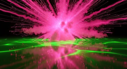 Cosmic Pink Supernova Reflecting on a Luminous Green Data Stream Surface