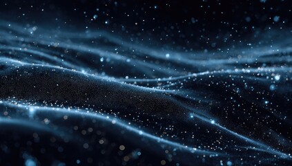 Abstract dark blue digital landscape with glowing particles