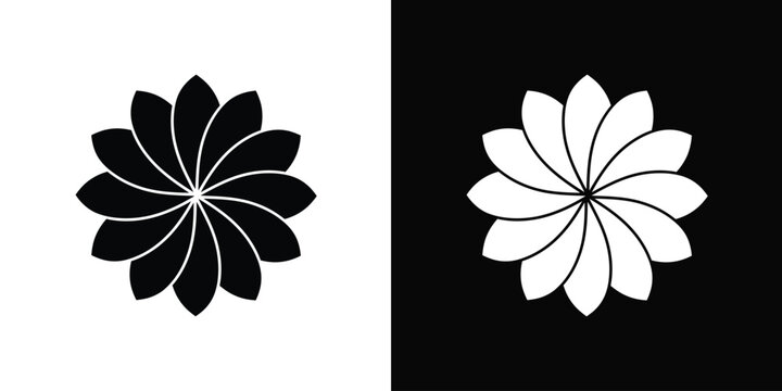 Elegant abstract floral emblem showcasing swirling petals in a simple monochrome graphic design for versatile use