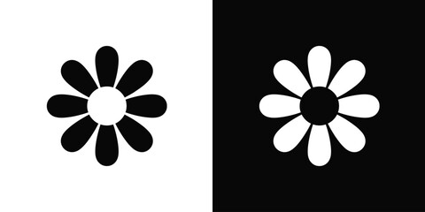 Simple flat flower icon set in black and white. Minimalist daisy or chamomile symbol for graphic design