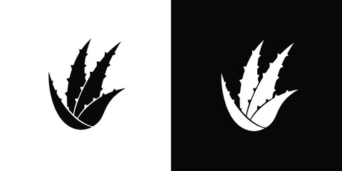 Stylized Aloe Vera Plant Silhouette in Contrasting Black and White
