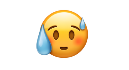 Anxious yellow emoji face with beads of sweat expressing nervousness.