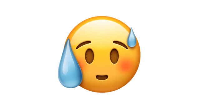 Anxious yellow emoji face with beads of sweat expressing nervousness.