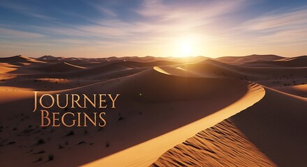 The journey begins in the vast desert with golden sand dunes under a bright sun and blue sky, creating a sense of adventure and exploration