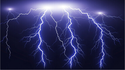 Vibrant and powerful bolts of lightning branching across a dark stormy sky © Stock Image Zone