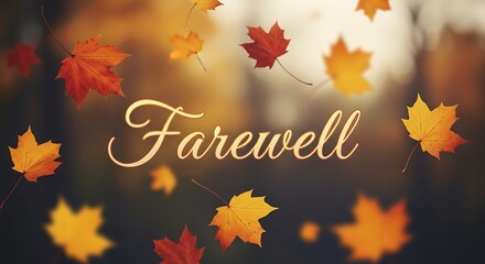 Farewell message with falling autumn leaves creating a warm and nostalgic atmosphere, perfect for seasonal greetings and heartfelt goodbyes in a cozy setting