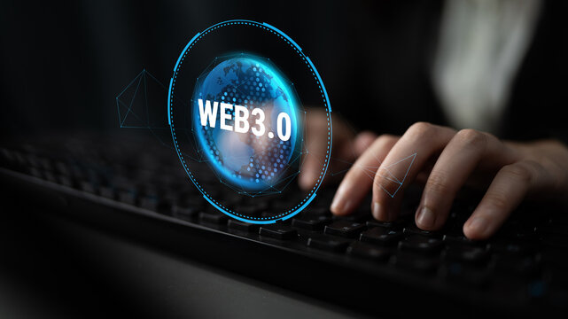 The global impact of the Web 3.0 next generation internet. A futuristic concept of a worldwide decentralized network and digital transformation. Motif