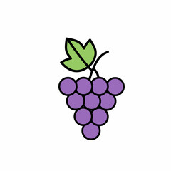Fresh Purple Grapes Bunch with Green Leaf Vector Illustration