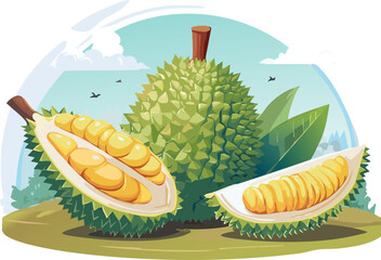 Vector Graphic for Dietary Counseling: Durian Used to Discuss High-Energy Foods and the Importance of Moderation in Consuming Calorie-Dense Tropical Fruits.