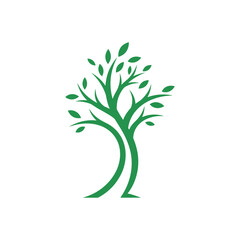 Fototapeta premium A stylized green tree with a curved trunk and many leaves.