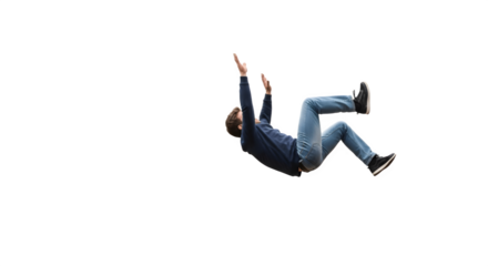 Man in midair falling or jumping with arms raised.