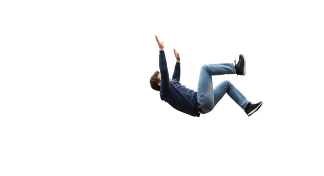 Man in midair falling or jumping with arms raised.