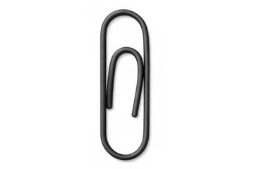 Black paper clip holding papers, symbolizing organization, office work, and connectivity. Realistic metallic fastener with shadow effects