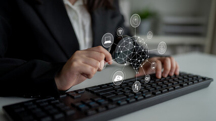 A visual of artificial intelligence network connecting AI, network, and system across a structured digital platform for seamless AI communication Latch