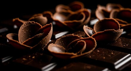 Decadent Chocolate Curls on Dark Background