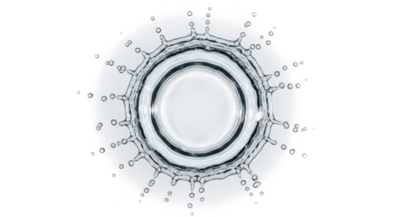 Blue water splash abstract circular water splash with ripples and droplets, isolated on transparent background