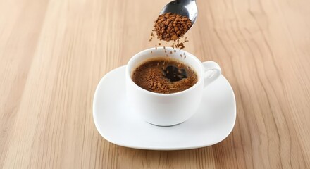 Adding Instant Coffee Granules to a Hot Cup of Coffee