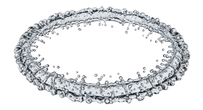 Blue water splash a perfect circle of clear water splashing and forming a ring, isolated on transparent background