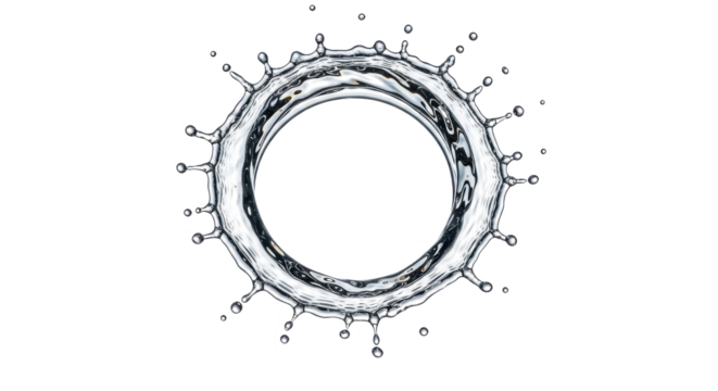 Blue water splash top view of a circular water splash crown isolated on transparent background