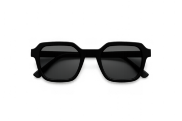 Black modern men's sunglasses with dark lenses, a stylish summer accessory for eye protection and fashion, transparent background