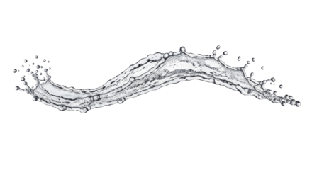 Blue water splash curvy horizontal water splash isolated on transparent background