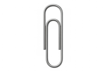 Silver metal paperclip attaching documents, organizing office stationery, holding papers together on transparent background