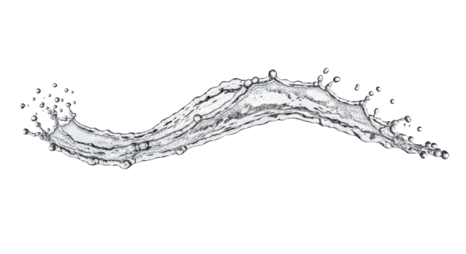 Blue water splash curvy horizontal water splash isolated on transparent background