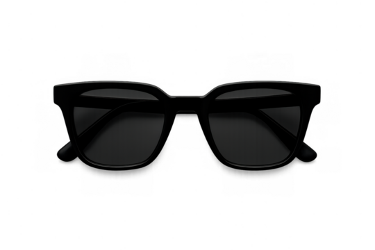 Black rectangular sunglasses with dark lenses providing eye protection. Fashionable accessory for summer, casual style, and eye care