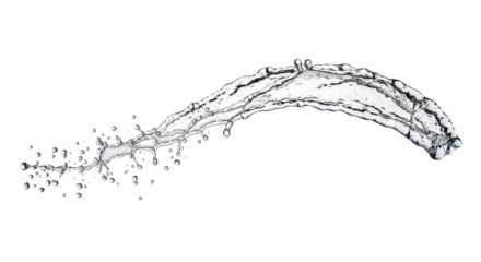 Blue water splash a curved wave of clear water splashing with many small droplets, isolated on transparent background