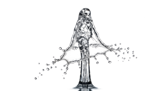 Blue water splash a striking water splash frozen in time, creating an abstract sculptural form, isolated on transparent background