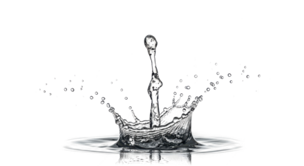 Blue water splash a single water drop creating a tall splash with a column of liquid, isolated on transparent background