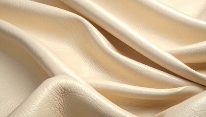 Creamy beige leather texture with natural folds and wrinkles, luxurious abstract background for fashion, upholstery, and design projects.
