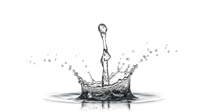 Blue water splash a single water drop creating a tall splash with a column of liquid, isolated on transparent background