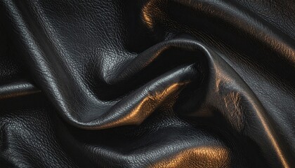 Fototapeta premium Wrinkled black leather texture with subtle light reflections, elegant abstract background for fashion, upholstery, or luxury design.