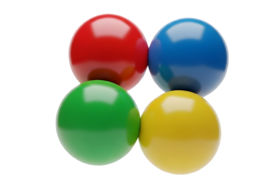 Four colorful balls, red, blue, green, and yellow isolated on transparent background - Powered by Adobe