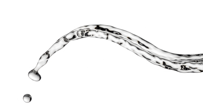 Blue water splash a graceful arc of water with a droplet falling, isolated on transparent background