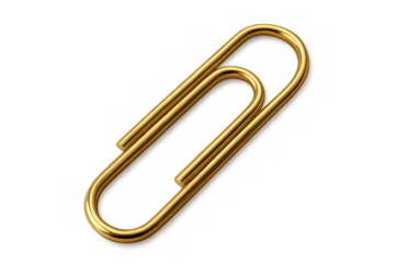 Gold paperclip for office work and stationery organizing, shiny metallic fastener on transparent background